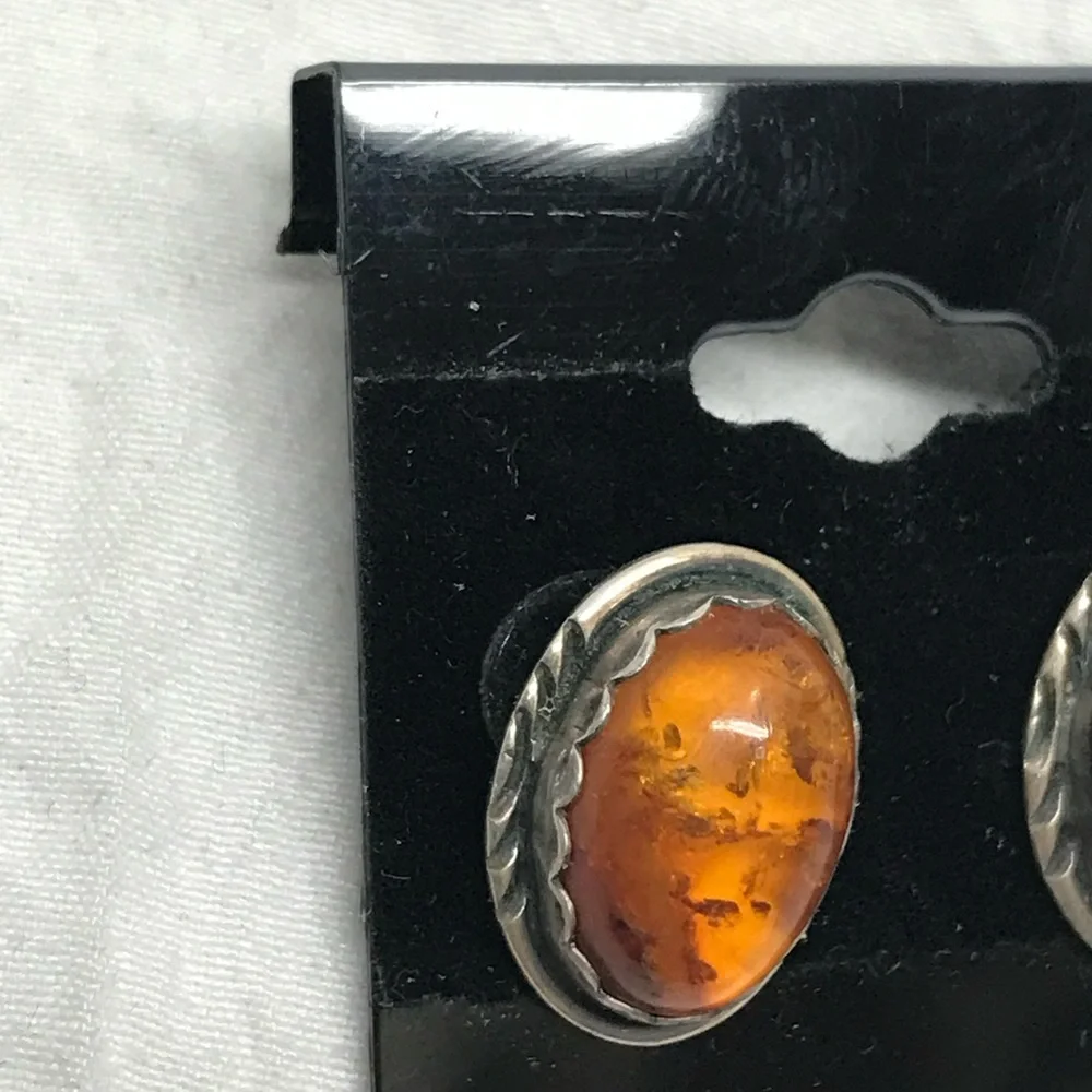 Vintage Genuine Antique Baltic Amber Earrings in Sterling - Picture 3 of 9
